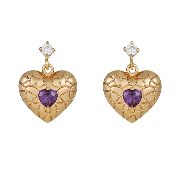 Heart Dangle Earrings, 18k Gold Plated - Picture 2 of 7
